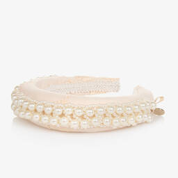 Junona-Girls Beige Pearl Padded Hairband | Childrensalon Outlet