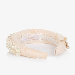 Junona-Girls Beige Pearl Padded Hairband | Childrensalon Outlet