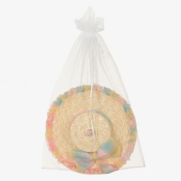 Junona-Бежево-розовая соломенная шляпа для девочек | Childrensalon Outlet