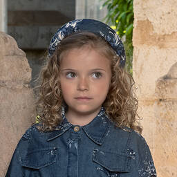 Junona-Girls Blue Cotton Chambray Floral Hairband | Childrensalon Outlet
