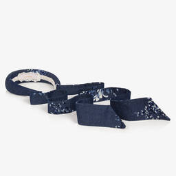 Junona-Girls Blue Cotton Chambray Floral Hairband | Childrensalon Outlet