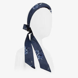 Junona-Girls Blue Cotton Chambray Floral Hairband | Childrensalon Outlet