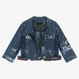 Junona-Girls Blue Floral Chambray Jacket | Childrensalon Outlet