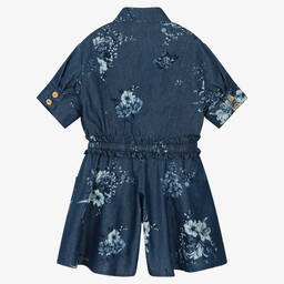 Junona-بلاي سوت قطن شامبري لون أزرق داكن بطبعة ورود | Childrensalon Outlet