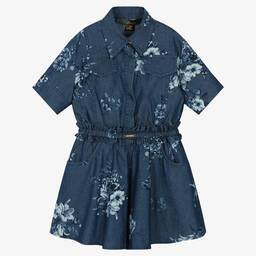 Junona-بلاي سوت قطن شامبري لون أزرق داكن بطبعة ورود | Childrensalon Outlet