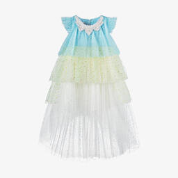 Junona-Girls Blue Glitter Ombré Waterfall Dress | Childrensalon Outlet