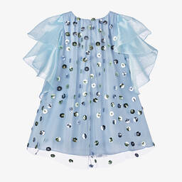 Junona-فستان تول وأورغانزا لون أزرق فاتح مزين بترتر | Childrensalon Outlet