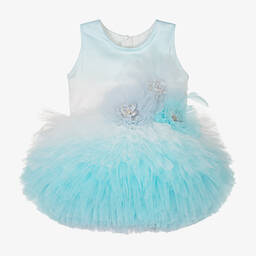 Junona-Girls Blue Tulle Flower Dress | Childrensalon Outlet