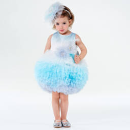 Junona-Girls Blue Tulle Flower Dress | Childrensalon Outlet