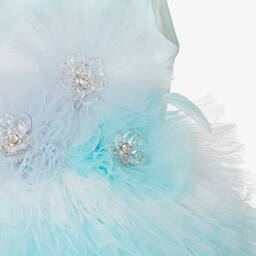 Junona-Girls Blue Tulle Flower Dress | Childrensalon Outlet