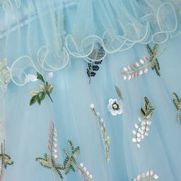 Junona-Girls Blue Tulle & Plissé Ruffle Dress | Childrensalon Outlet