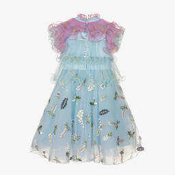 Junona-Girls Blue Tulle & Plissé Ruffle Dress | Childrensalon Outlet