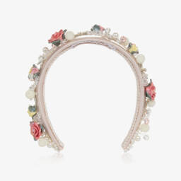 Junona-طوق شعر وردي مزين بالزهور للبنات | Childrensalon Outlet