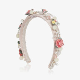 Junona-طوق شعر وردي مزين بالزهور للبنات | Childrensalon Outlet