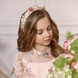 Junona-طوق شعر وردي مزين بالزهور للبنات | Childrensalon Outlet