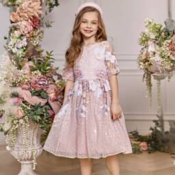 Junona-Girls Blush Tulle Floral Dress | Childrensalon Outlet