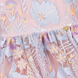 Junona-Girls Blush Tulle Floral Dress | Childrensalon Outlet