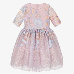 Junona-Girls Blush Tulle Floral Dress | Childrensalon Outlet