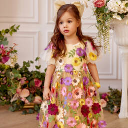 Junona-فستان تول فاخر مزين بالورود للبنات | Childrensalon Outlet