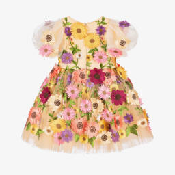 Junona-فستان تول فاخر مزين بالورود للبنات | Childrensalon Outlet