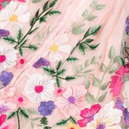 Junona-Girls Elegant Pink Flower Tulle Gown | Childrensalon Outlet