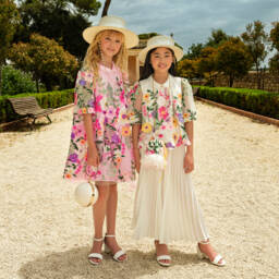 Junona-Girls Elegant Pink Flower Tulle Gown | Childrensalon Outlet