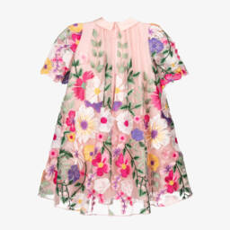 Junona-Girls Elegant Pink Flower Tulle Gown | Childrensalon Outlet