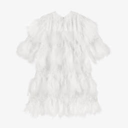 Junona-Girls Elegant White Feather Gown | Childrensalon Outlet