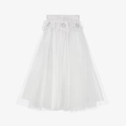 Junona-Girls Elegant White Floral Tulle Skirt | Childrensalon Outlet