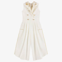 Junona-Girls Elegant White Tuxedo Jumpsuit | Childrensalon Outlet