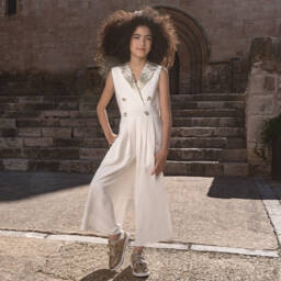 Junona-Girls Elegant White Tuxedo Jumpsuit | Childrensalon Outlet