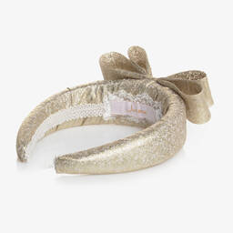 Junona-Girls Gold Glitter Bow Hairband | Childrensalon Outlet