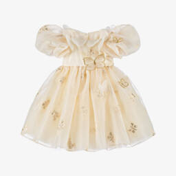 Junona-Girls Gold Jacquard Butterfly Gown | Childrensalon Outlet