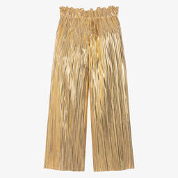 Junona-Girls Gold Wide Leg Pleated Trousers  | Childrensalon Outlet