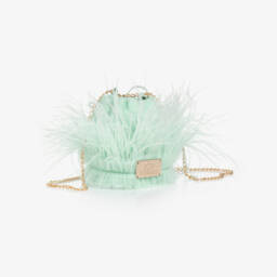 Junona-Girls Green Tulle & Feather Bag (12cm) | Childrensalon Outlet