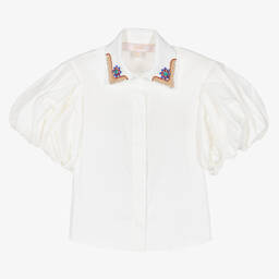 Junona-بلوز قطن بوبلين لون عاجي للبنات | Childrensalon Outlet