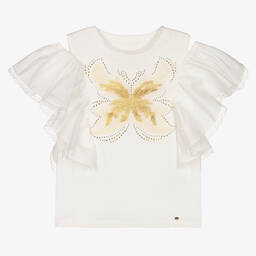 Junona-Girls Ivory Butterfly Print T-Shirt | Childrensalon Outlet