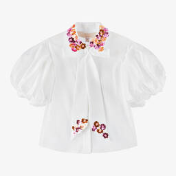 Junona-Girls Ivory Cotton Sequinned Blouse | Childrensalon Outlet