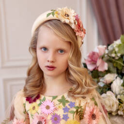 Junona-Girls Ivory Floral Embellished Headband | Childrensalon Outlet