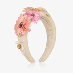 Junona-Girls Ivory Floral Embellished Headband | Childrensalon Outlet