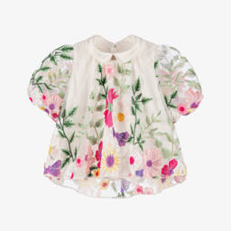 Junona-Girls Ivory Floral Lace Top | Childrensalon Outlet