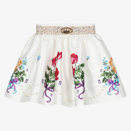 Junona-تنورة ساتان تويل لون عاجي بطبعة ورود | Childrensalon Outlet