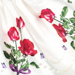 Junona-تنورة ساتان تويل لون عاجي بطبعة ورود | Childrensalon Outlet