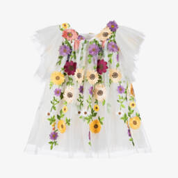Junona-Girls Ivory Floral Tulle Gown | Childrensalon Outlet