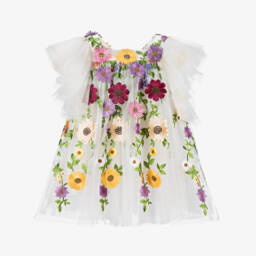 Junona-Girls Ivory Floral Tulle Gown | Childrensalon Outlet