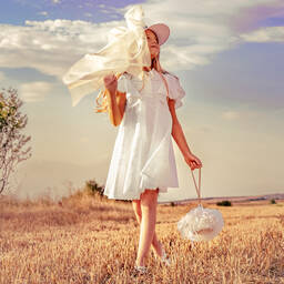 جونونا-فستان قطن مزين بدانتيل لون عاجي | Childrensalon Outlet