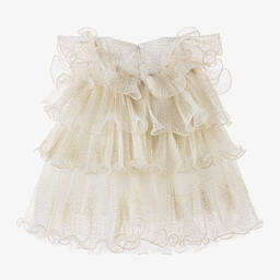Junona-Girls Ivory Pleated Tulle Dress | Childrensalon Outlet