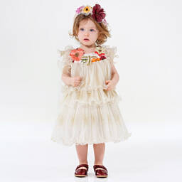 Junona-Girls Ivory Pleated Tulle Dress | Childrensalon Outlet