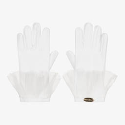 Junona-Кремовые атласные перчатки с отделкой из тюля | Childrensalon Outlet