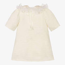 Junona-Girls Ivory Tweed & Pearl Collar Dress | Childrensalon Outlet